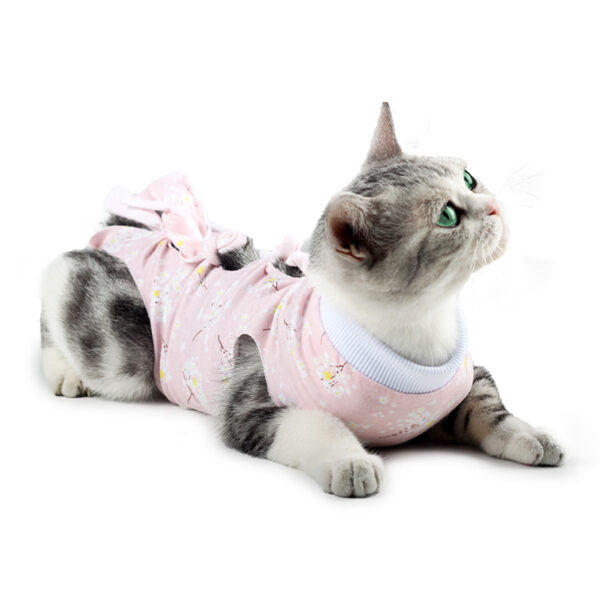 VC08 Recovery Suit for Cats Pink Blue with Ties (1)