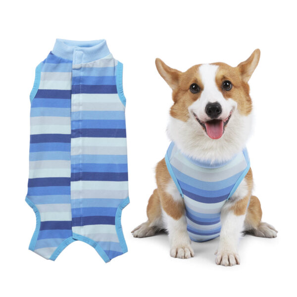 VD29 Small Dog Surgery Clothes Pupply Striped Blue (1)