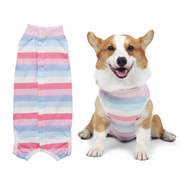 VD29 Small Dog Surgery Clothes Pupply Striped Pink (1)
