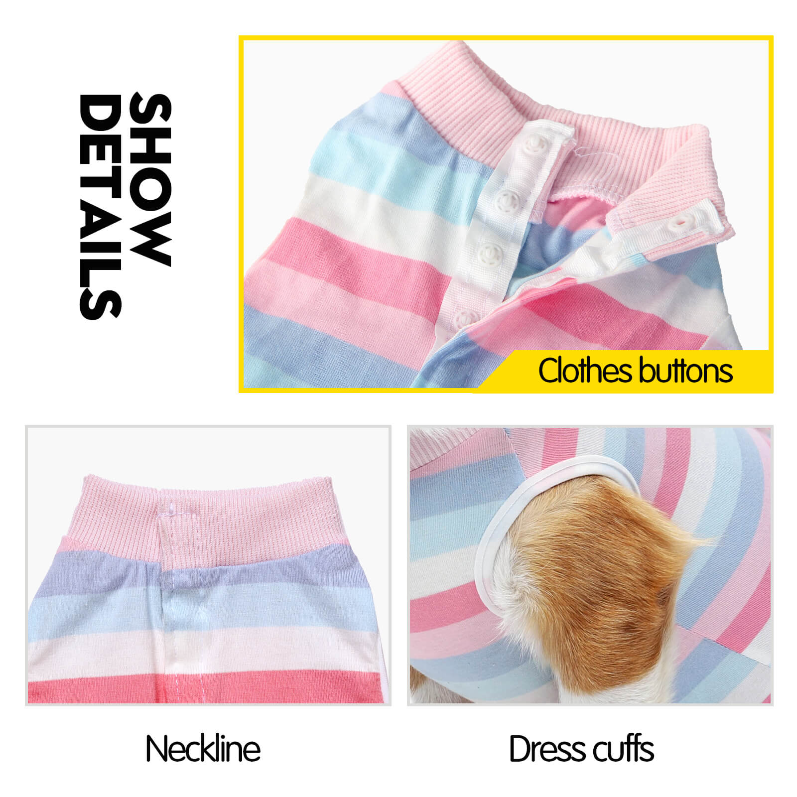 VD29 Small Dog Surgery Clothes Pupply Striped Pink (3)