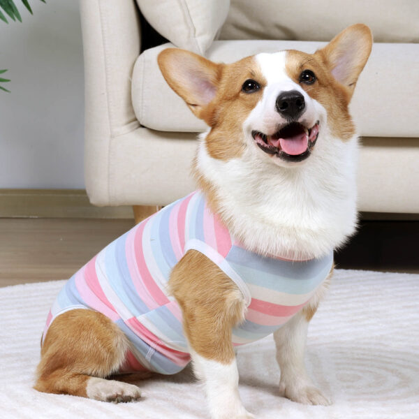 VD29 Small Dog Surgery Clothes Pupply Striped Pink (6)