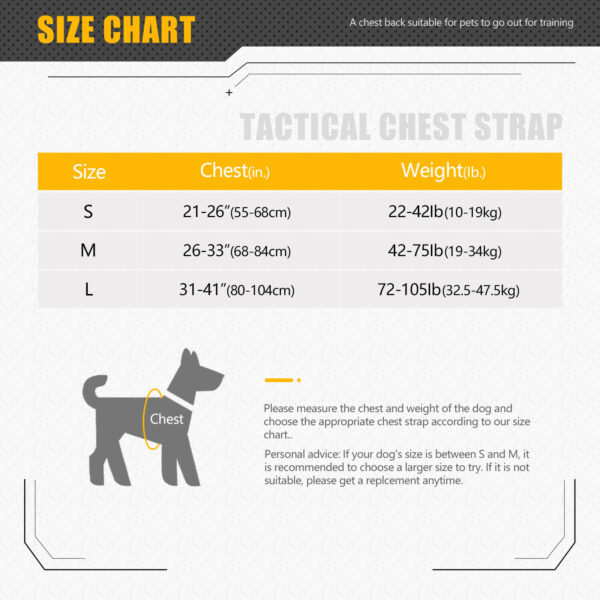 VD34 Dog Tactical Harness Set for Pet Safety Wholesale - Blue - Size Chart