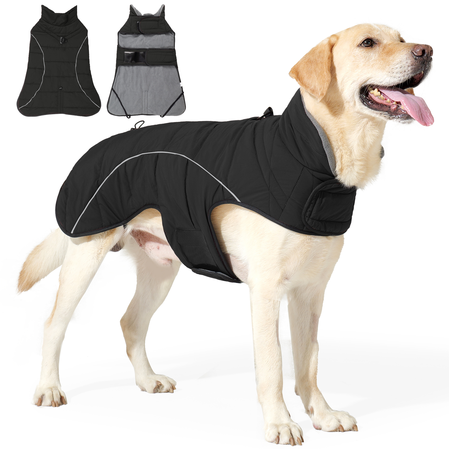 Vd126 Black Waterproof And Warm Winter Jacket For Dogs (traction Friendly & Reflective) (1)