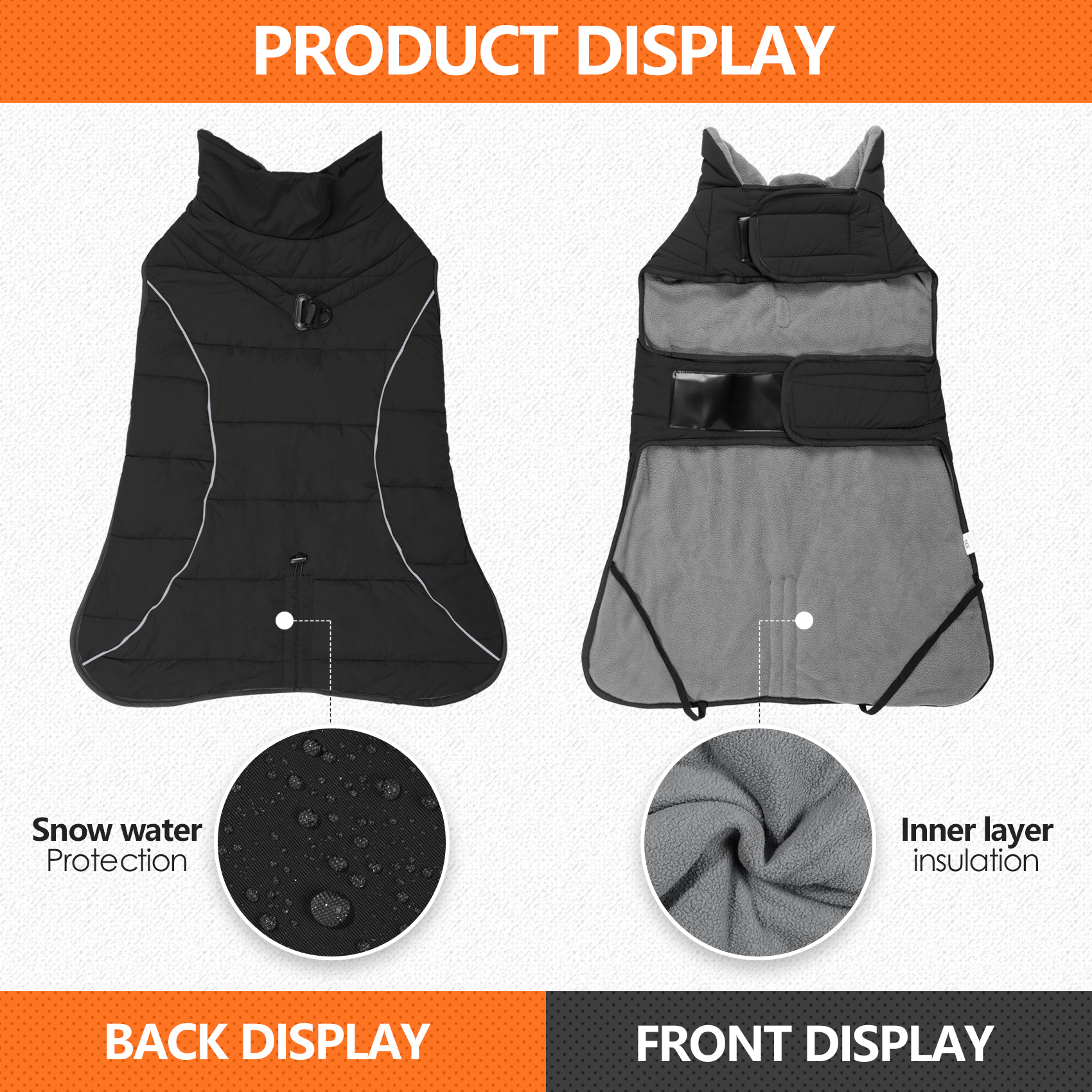 Vd126 Black Waterproof And Warm Winter Jacket For Dogs (traction Friendly & Reflective) (2)