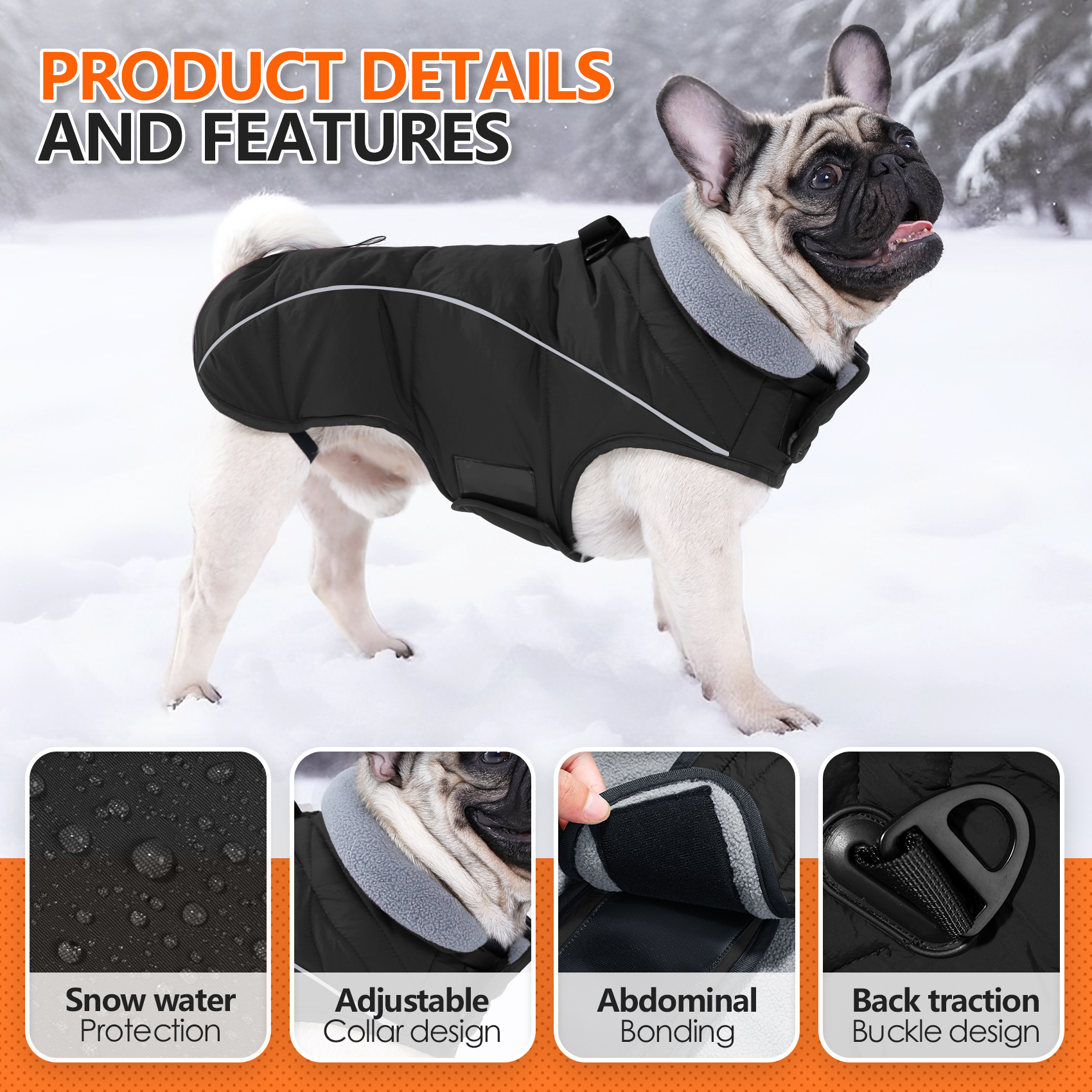 Vd126 Black Waterproof And Warm Winter Jacket For Dogs (traction Friendly & Reflective) (3)