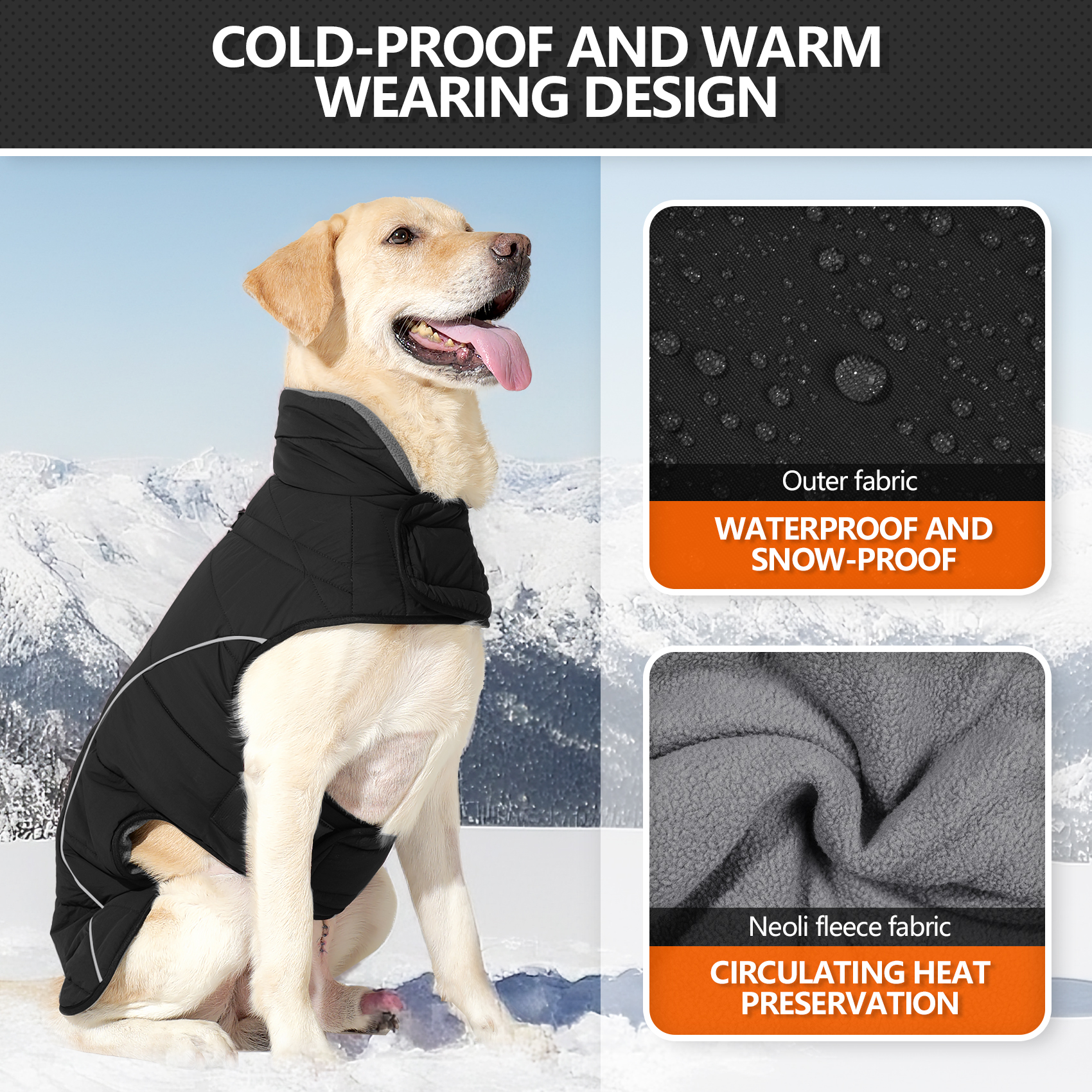 Vd126 Black Waterproof And Warm Winter Jacket For Dogs (traction Friendly & Reflective) (4)