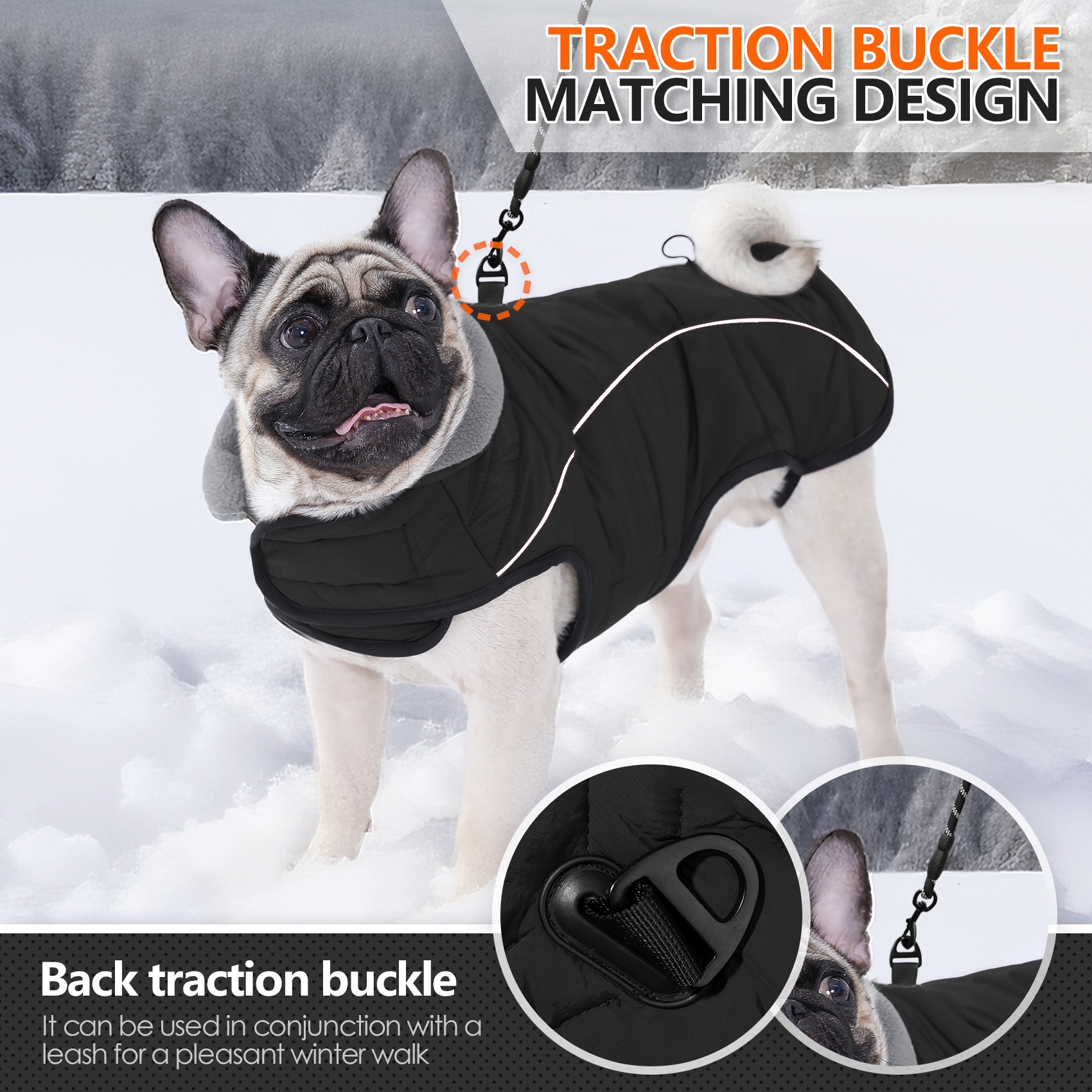 Vd126 Black Waterproof And Warm Winter Jacket For Dogs (traction Friendly & Reflective) (5)