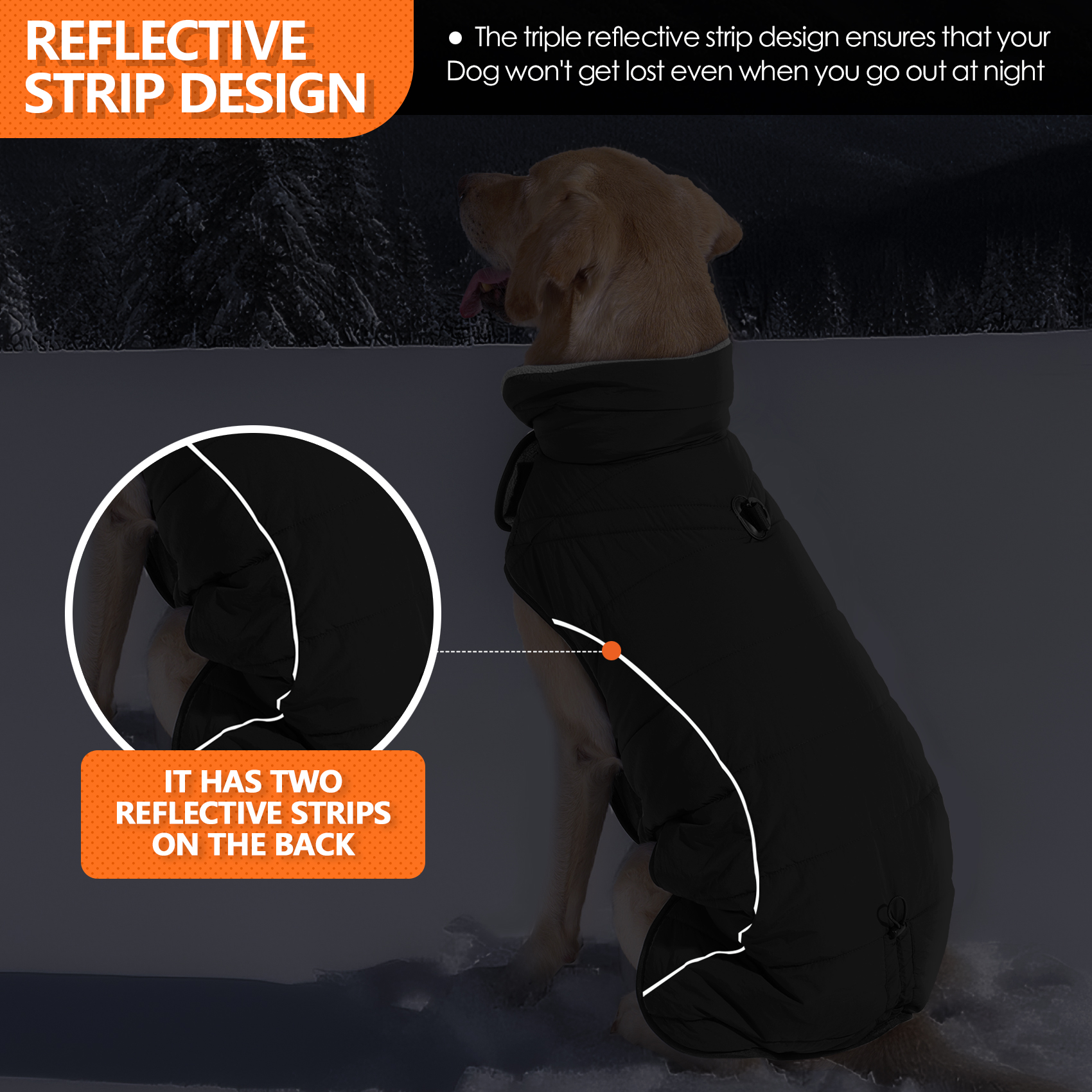 Vd126 Black Waterproof And Warm Winter Jacket For Dogs (traction Friendly & Reflective) (6)