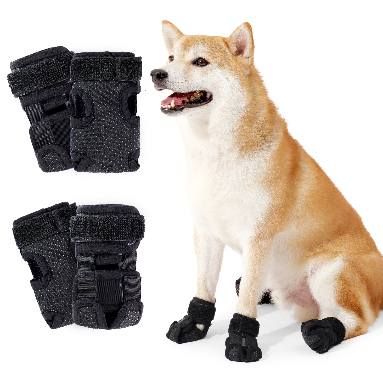Adjustable anti-slip dog shoe covers for heat protection and wound licking prevention