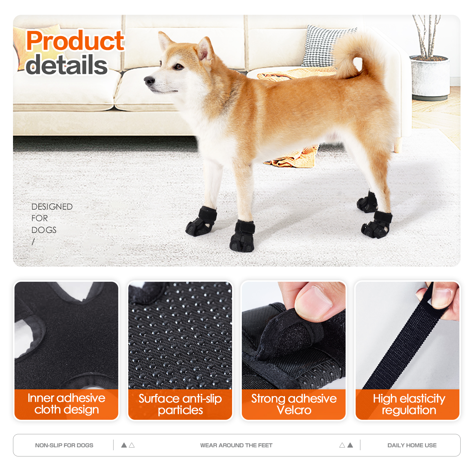 Adjustable anti-slip dog shoe covers for heat protection and wound licking prevention
