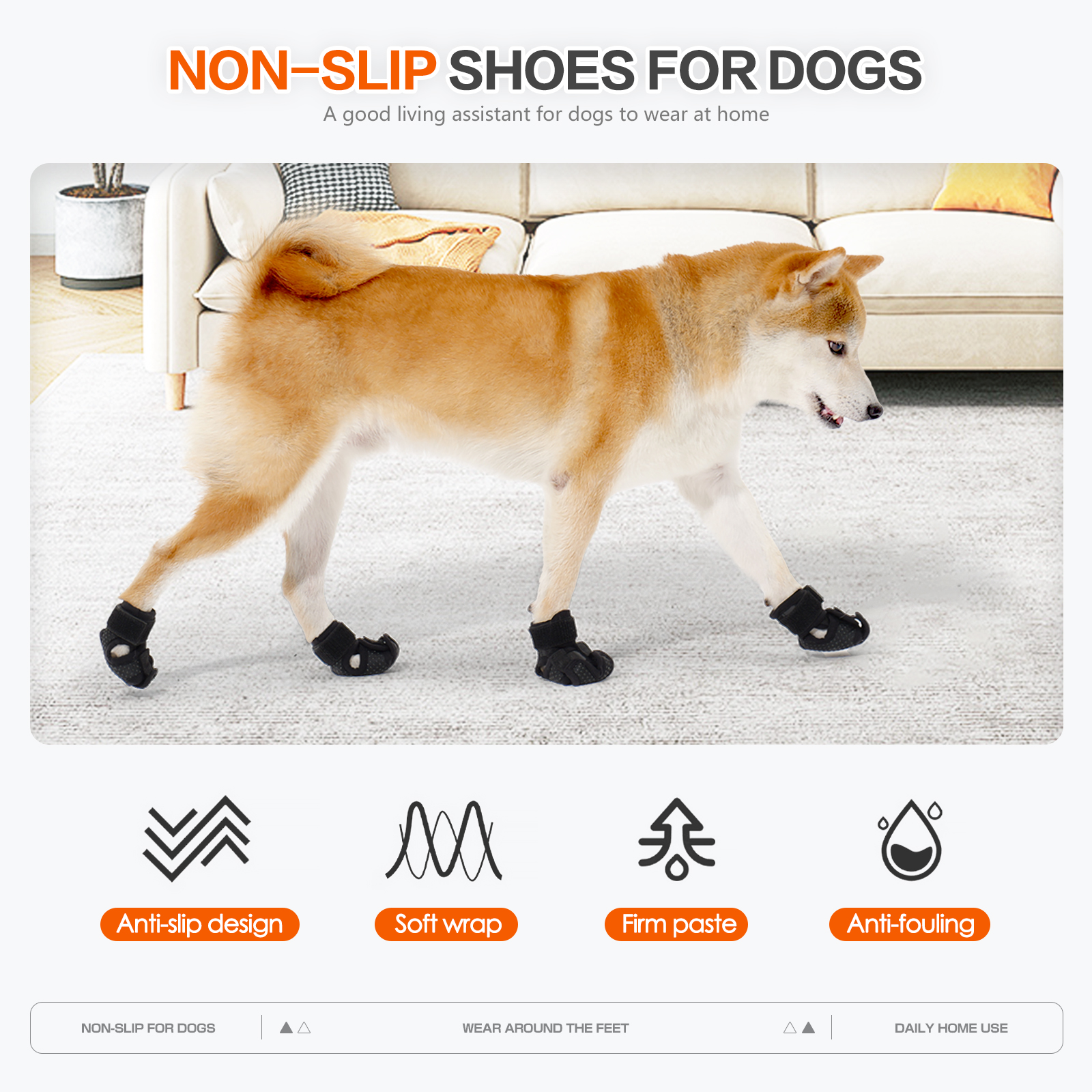 Adjustable anti-slip dog shoe covers for heat protection and wound licking prevention