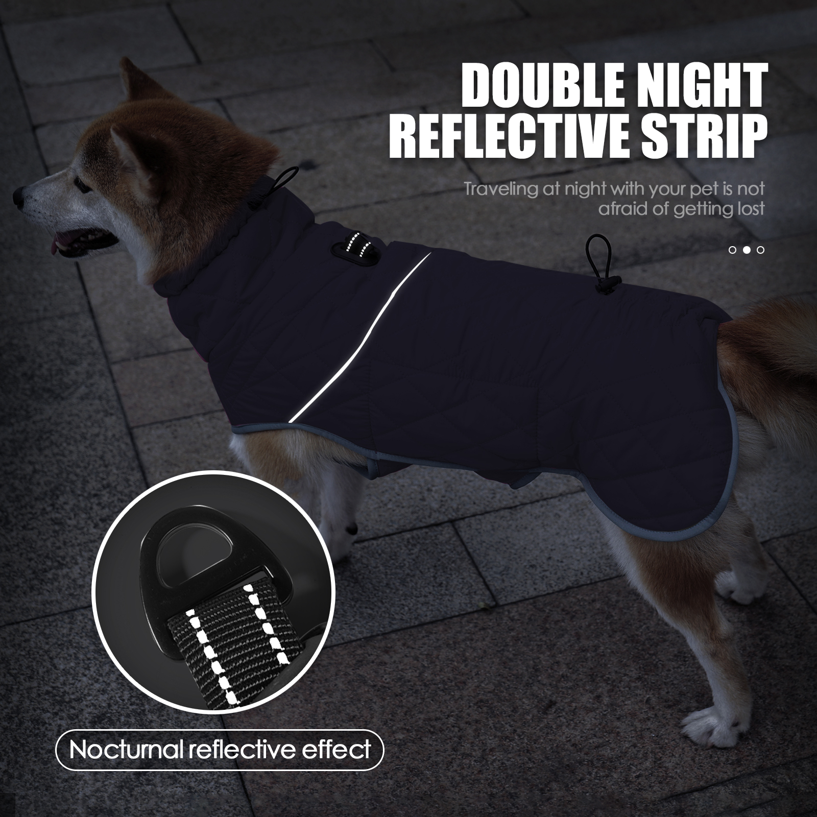 VD106 Navy Blue waterproof winter dog jacket with fleece lining and built-in leash buckle