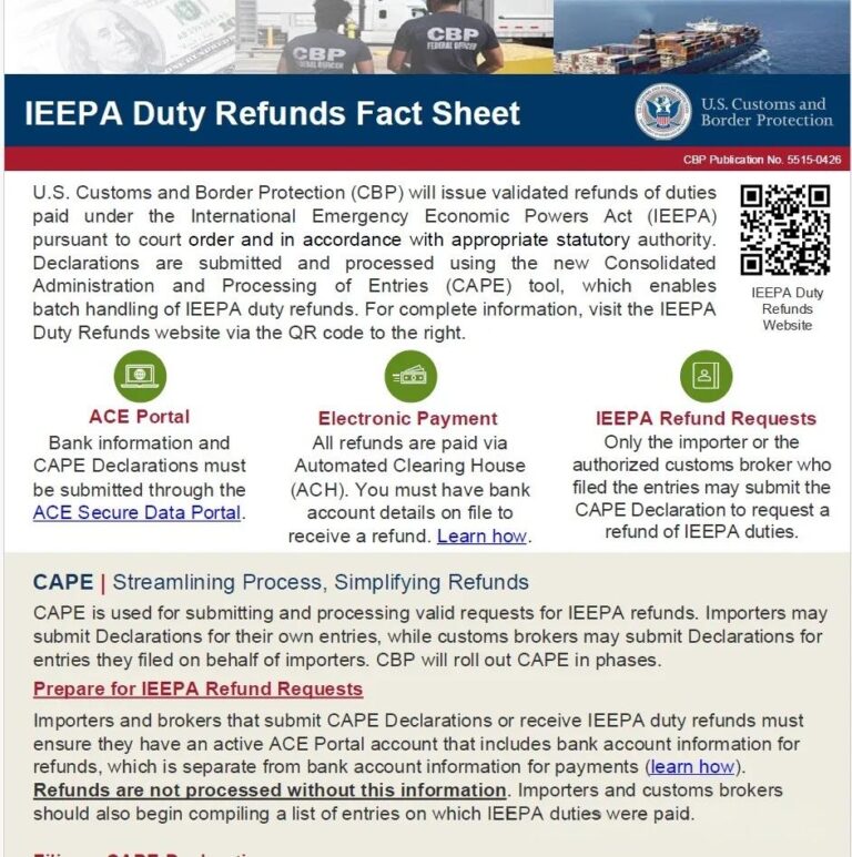 U.s. Customs Issues Guidance On Ieepa Tariff Refunds Cape System Launches April 20
