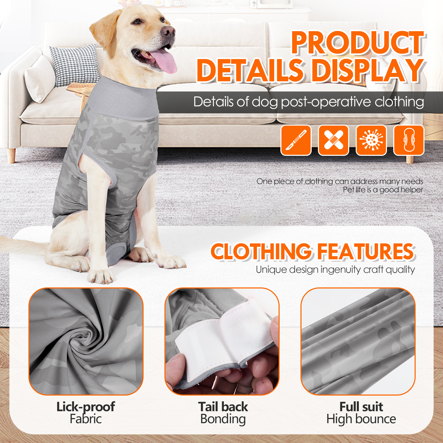 VD117 Camouflage Gray fabric and fastening detail