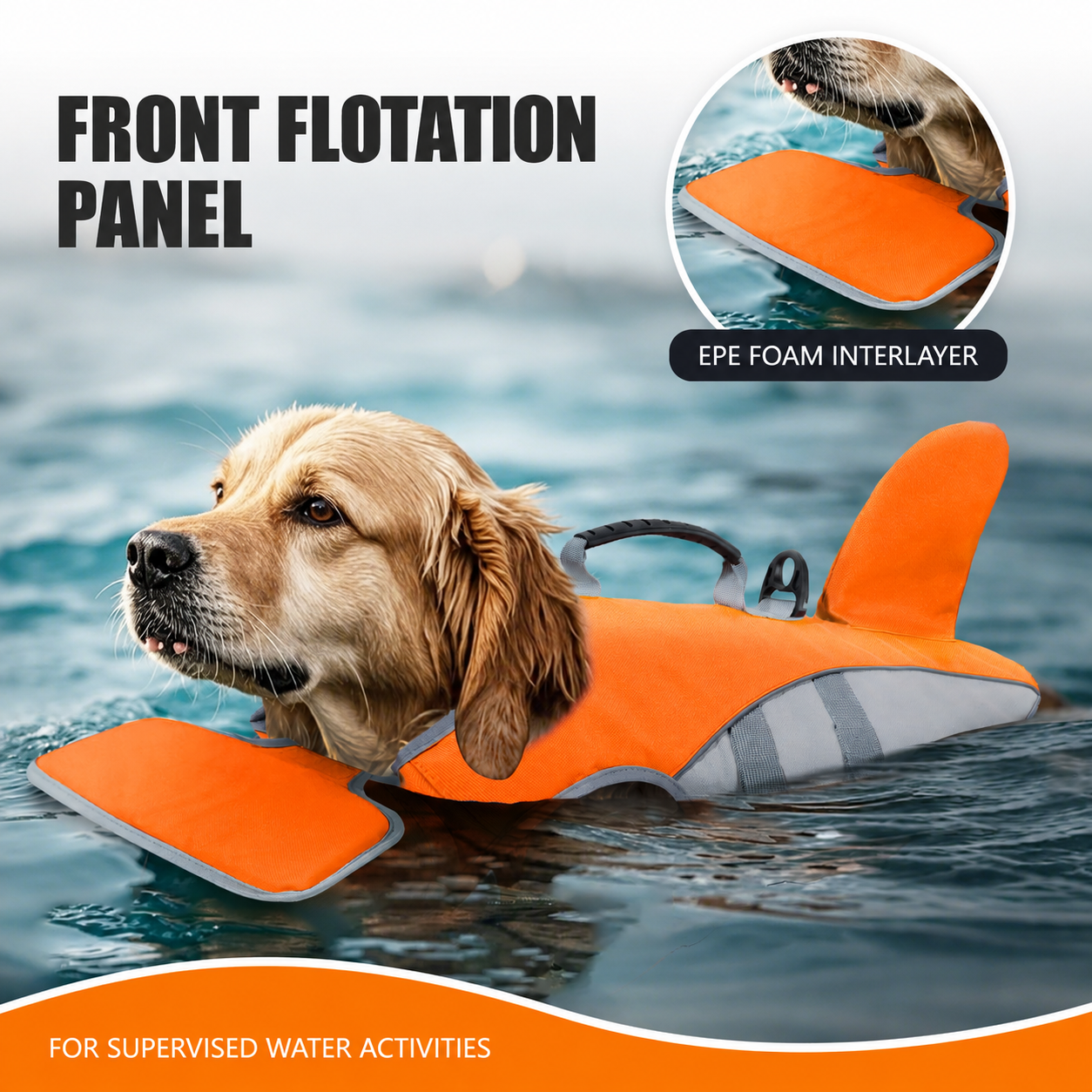 VD120 Bright Orange dog life jacket front flotation panel