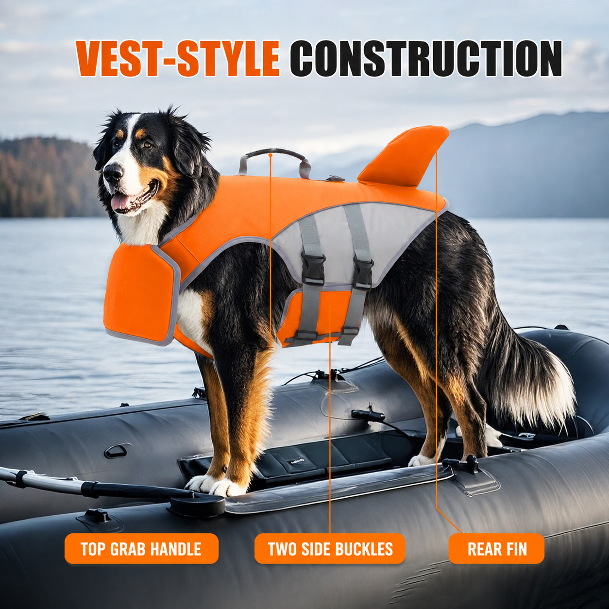 VD120 Bright Orange dog life jacket vest construction