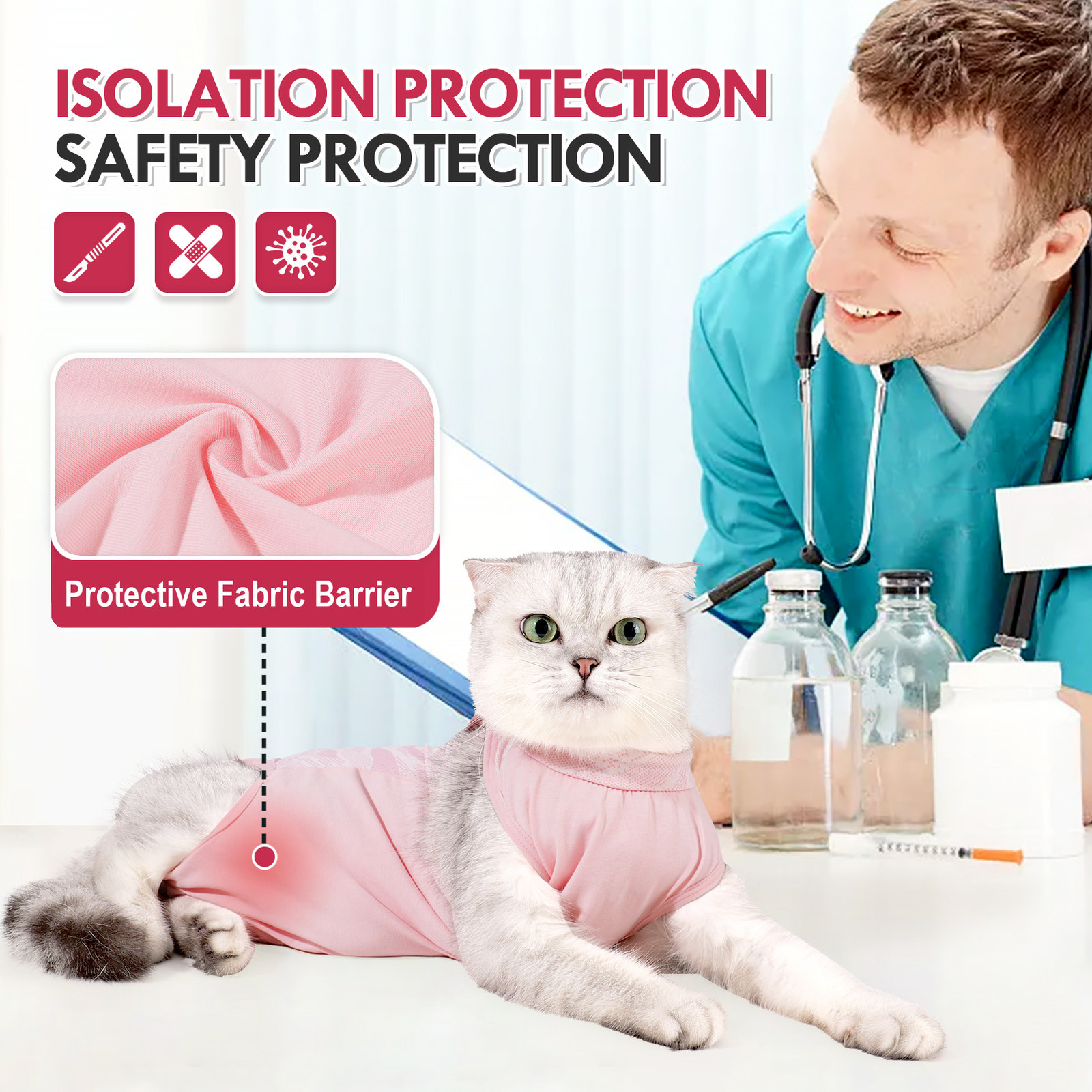 VC43 pink cat recovery suit abdominal coverage