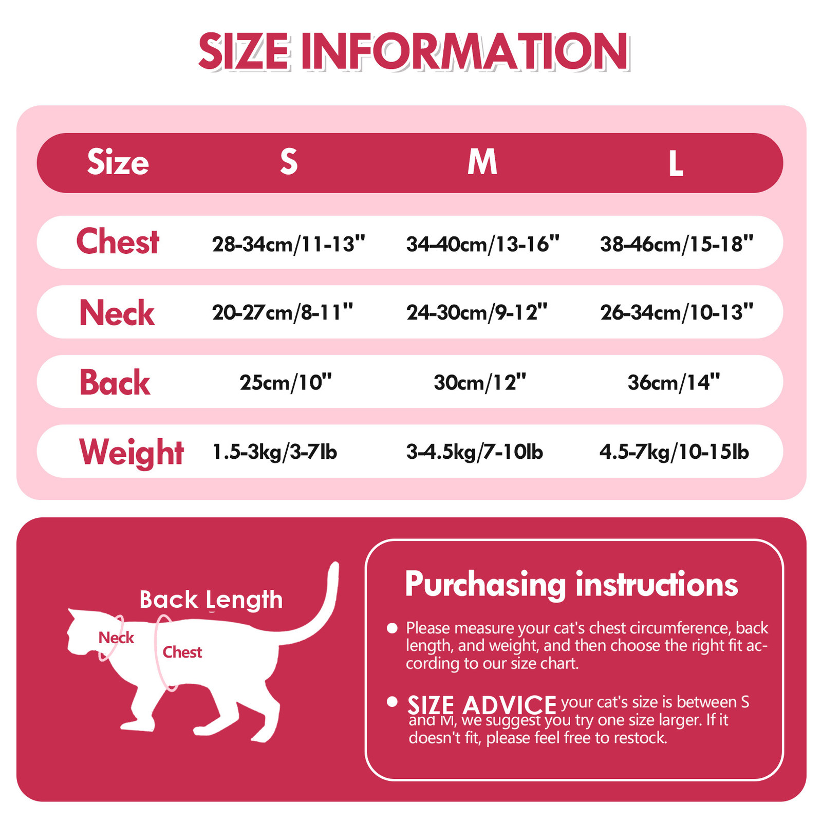 VC43 cat recovery suit size chart S M L