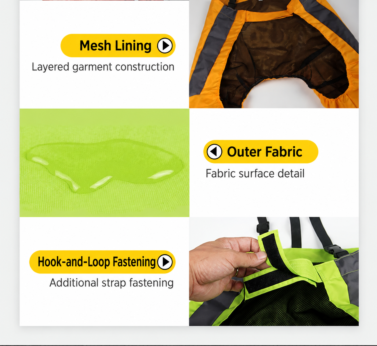 VD04 mesh lining and fastening details