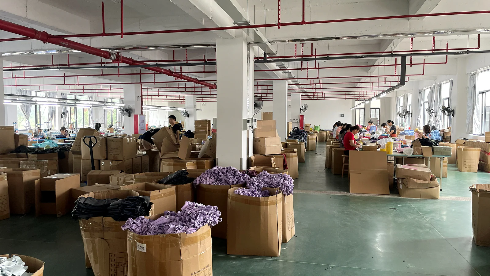 Pet product production staging area at a manufacturing facility