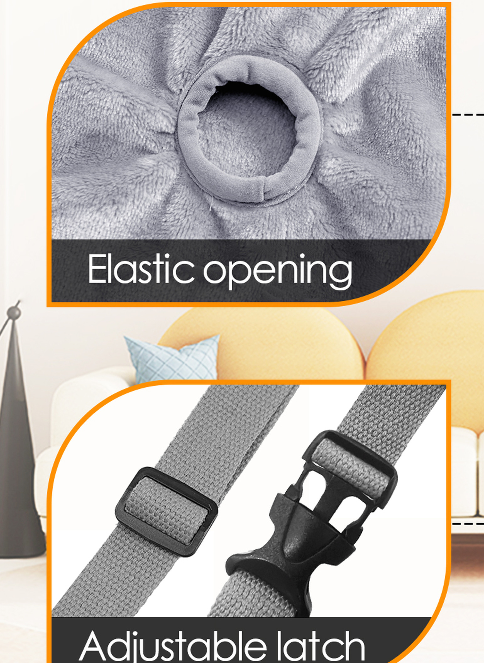 VC44 elastic paw opening and adjustable waist latch closeup
